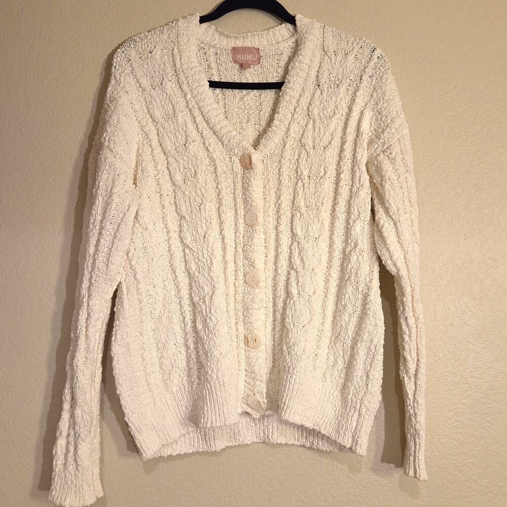 Show Me Your Mumu Callie Cardigan Cream Cable Knit Chunky Sweater